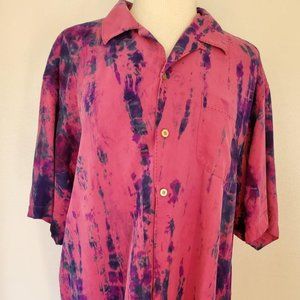 Painted Tommy bahama silk shirt pink blue purple black tropical large tie dye XL